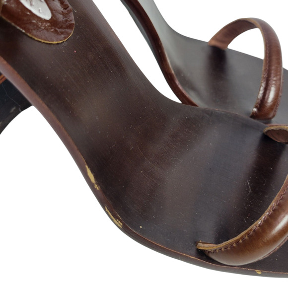 Free People Cabana Heels Brown Jeffrey Campbell Leather Sandals Wooden Block 7 - Picture 9 of 14